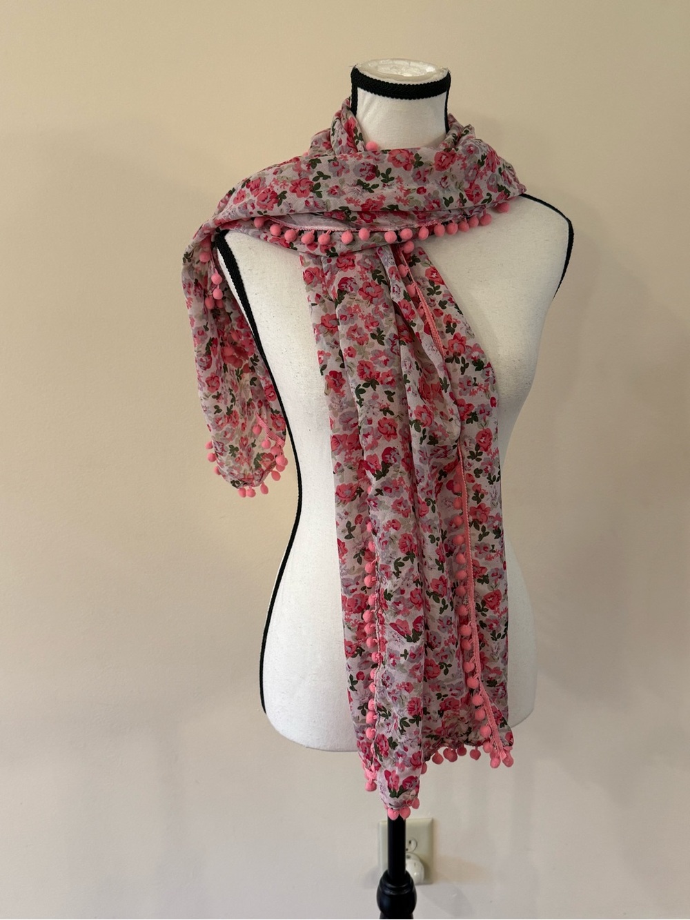 Floral Pink Pom-Pom Open-Front Cape
